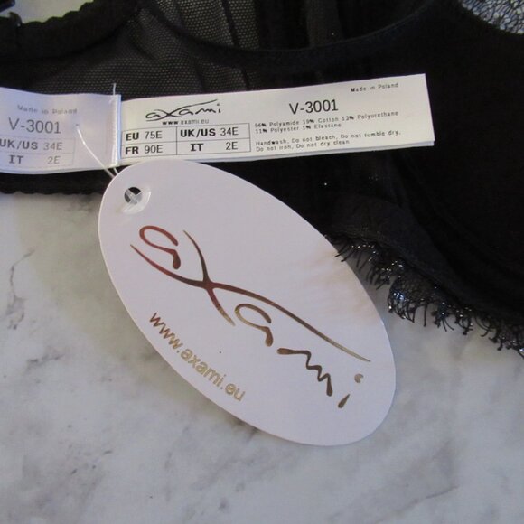 New Axami Bra 34E Black Lace Half Cup Carmen Underwire Back Closure - Picture 4 of 6